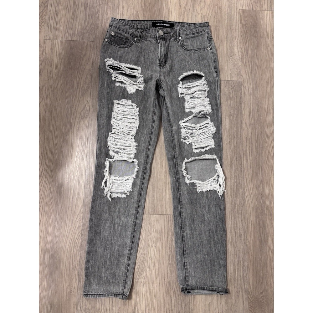 Ashley Mason Gray Distressed High Rise Jeans Women's Size 25